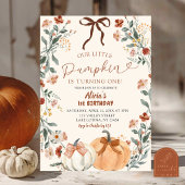 Coquette Wildflower Pumpkin 1st Birthday 招待状
