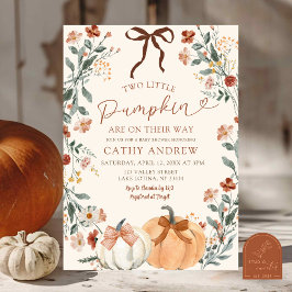 Coquette Wildflower Pumpkin Twins Baby Shower 招待状
