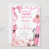 Coquette Winter Pink pastel Ski birthday 招待状 (正面)