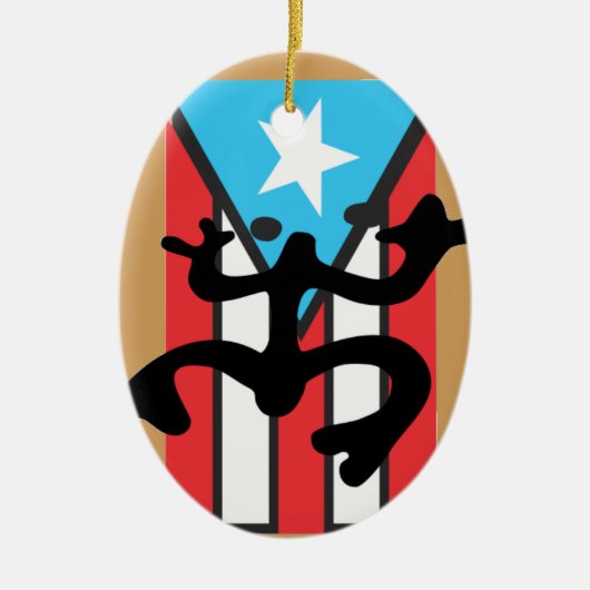 Coqui taíno sobre bandera de Puerto Rico セラミックオーナメント (正面)