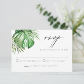 CORAトロピカルパーム離れビーチをテーマにした結婚式RSVP 招待状 (スタンド正面)