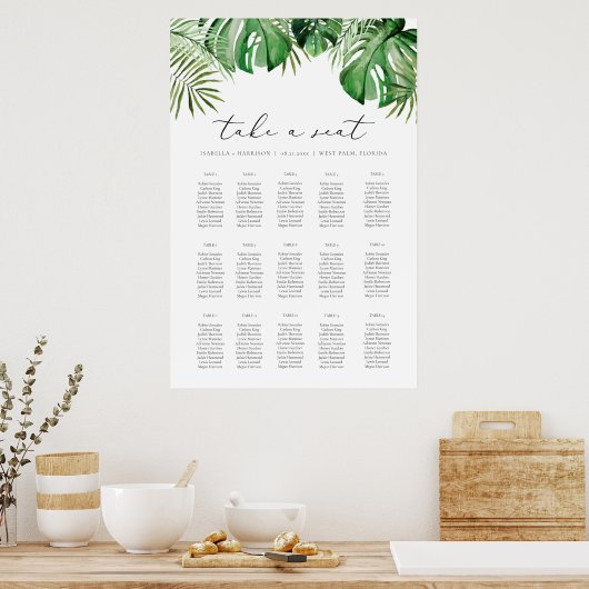CORA熱帯水色パームリーフのシーティングチャート ポスター (キッチン)
