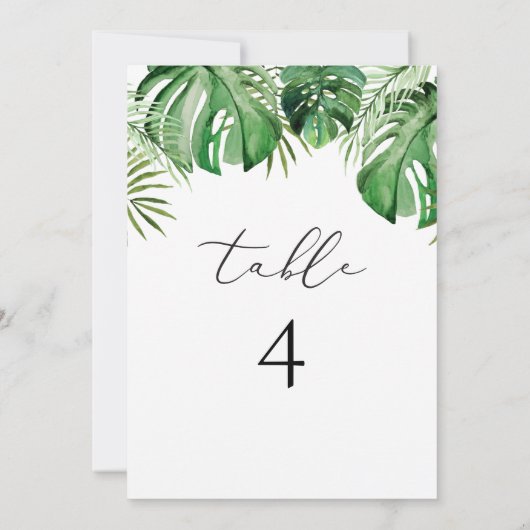 CORA熱帯水色パームリーフテーブル番号 招待状 (裏面)