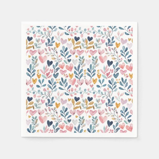 Corações em aquarela スタンダードカクテルナプキン (正面)