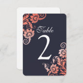 CoralとグラデーションBlueの表の番号カード 招待状 (正面/裏面)