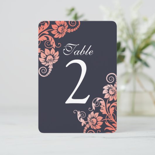 CoralとグラデーションBlueの表の番号カード 招待状 (スタンド正面)