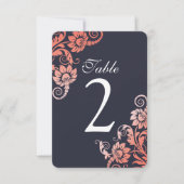 CoralとグラデーションBlueの表の番号カード 招待状 (正面)