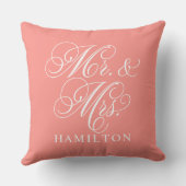 Coralエレガント Mr.And Mrs. Script Monogramカスタム クッション (裏面)