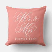 Coralエレガント Mr.And Mrs. Script Monogramカスタム クッション (正面)