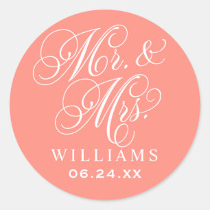 Coralエレガント Mr.And Mrs. Script Monogramカスタム ラウンドシール