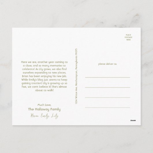 Coral はっきりした Year In Review縦3枚フォトハッピー シーズンポストカード (裏面)