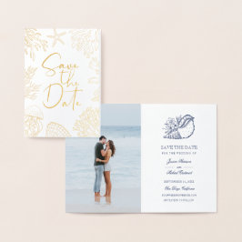 Coral エレガント Seashell Classy Photo Save The Date 箔カード
