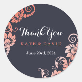 Coral and エレガント Blue Thank You Stickers ラウンドシール