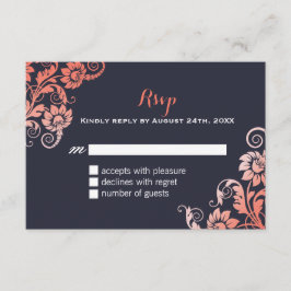 Coral and Blue Shabby Chic RSVPカード