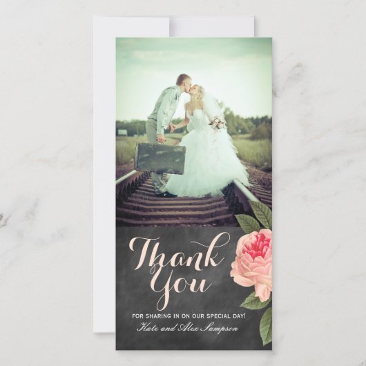 Coral and Chalkboard Thank You Photo Card (4x8) サンキューカード (正面)