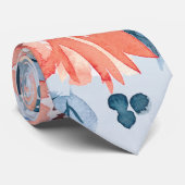 Coral and Dusty Blue Floral Groom Wedding ネクタイ (ロール)