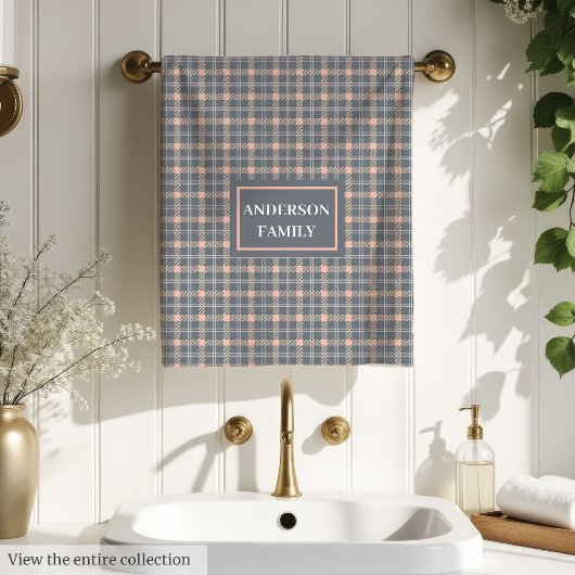 Coral and Grey Bath Towels Modern Custom Name バスタオルセット