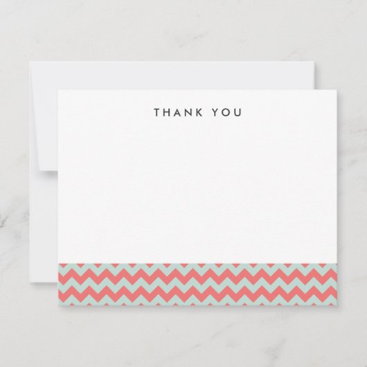 Coral and Mint Chevron Thank You Note Card ノートカード (正面)