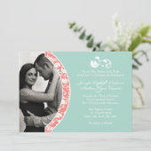 Coral and Mint Damask Photo 結婚's 招待状 (スタンド正面)