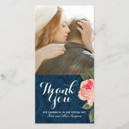 Coral and Navy Blue Thank You Photo Card (4x8) サンキューカード