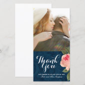 Coral and Navy Blue Thank You Photo Card (4x8) サンキューカード (正面/裏面)