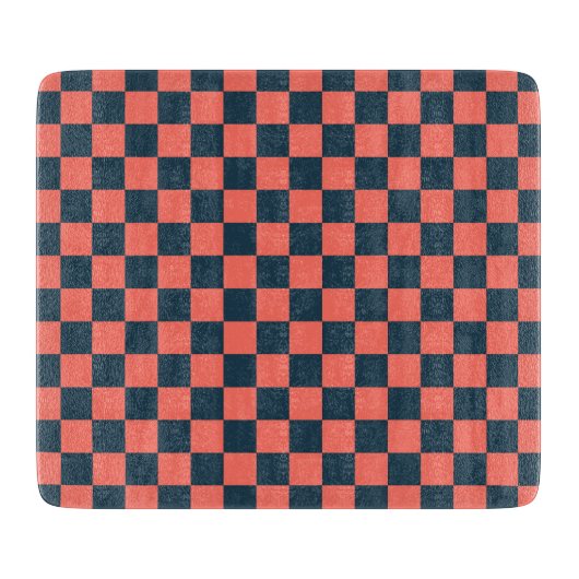 Coral and navy checkerboard pattern カッティングボード (正面)