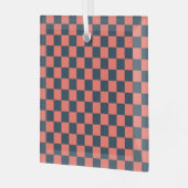 Coral and navy checkerboard pattern ガラスオーナメント (正面左)
