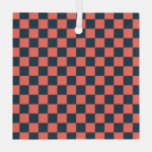 Coral and navy checkerboard pattern ガラスオーナメント (裏面)