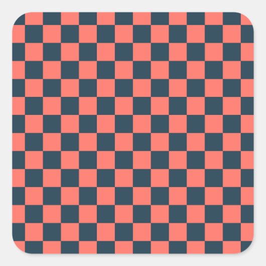 Coral and navy checkerboard pattern スクエアシール (正面)