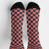 Coral and navy checkerboard pattern ソックス (上部)