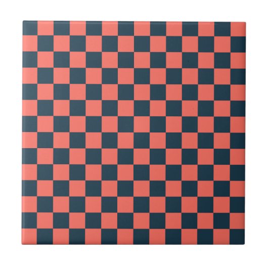 Coral and navy checkerboard pattern タイル (正面)