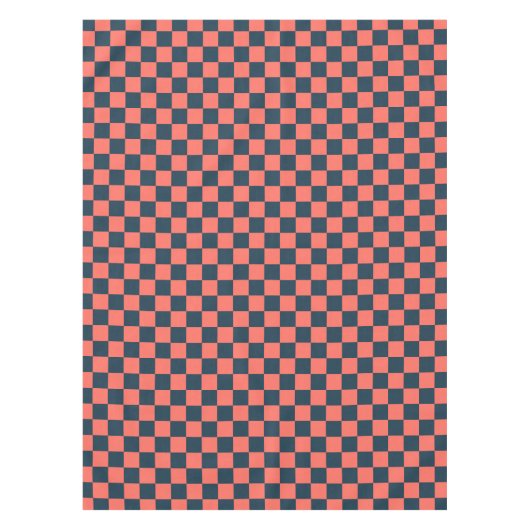 Coral and navy checkerboard pattern テーブルクロス (正面)