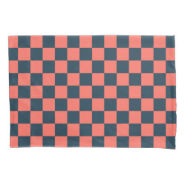 Coral and navy checkerboard pattern 枕カバー