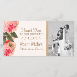 Coral and Pink Peonies Thank You Photo Card (4x8) サンキューカード