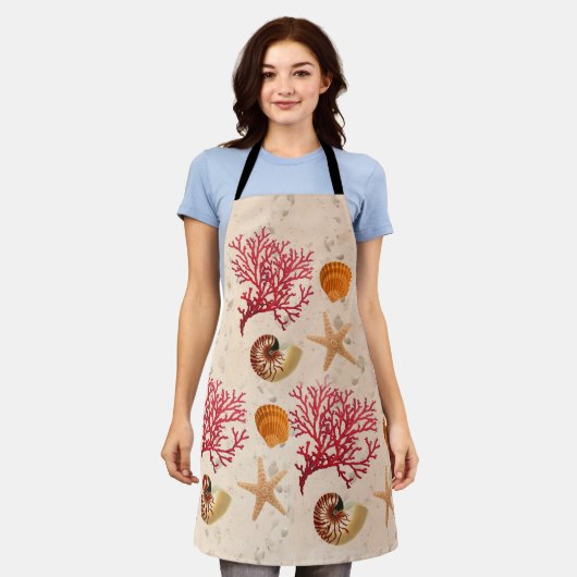 Coral and seashells Apron エプロン (着用した状態)