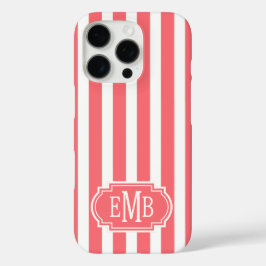Coral and White Monogrammed Stripes iPhone 16 Proケース