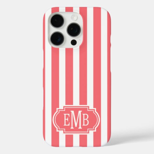 Coral and White Monogrammed Stripes Case-Mate iPhoneケース (裏面)