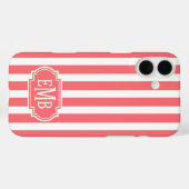 Coral and White Monogrammed Stripes Case-Mate iPhoneケース (裏面 (横))