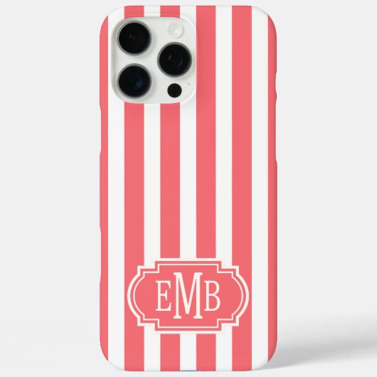 Coral and White Monogrammed Stripes Case-Mate iPhoneケース (裏面)