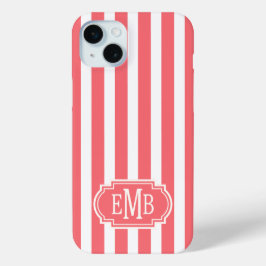 Coral and White Monogrammed Stripes iPhone 15 Miniケース