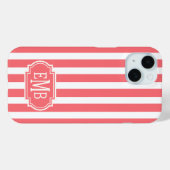 Coral and White Monogrammed Stripes Case-Mate iPhoneケース (裏面 (横))