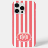 Coral and White Monogrammed Stripes Case-Mate iPhoneケース (裏面)