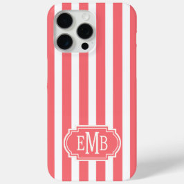 Coral and White Monogrammed Stripes iPhone 15 Pro Maxケース