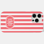 Coral and White Monogrammed Stripes Case-Mate iPhoneケース (裏面 (横))