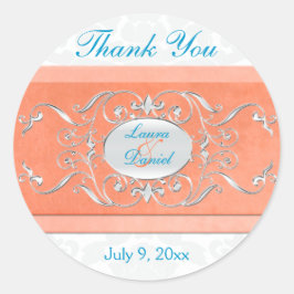 Coral、Aqua、Gray 1.5インチラウンドありがとうステッカー ラウンドシール
