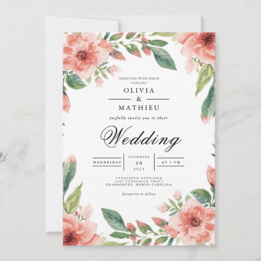 Coral Arch Blossom Flourish Wedding 招待状 (正面)