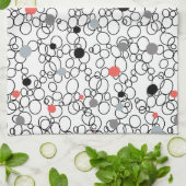 Coral Black White Circles, Dots キッチンタオル (折り畳み)