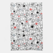 Coral Black White Circles, Dots キッチンタオル (縦)