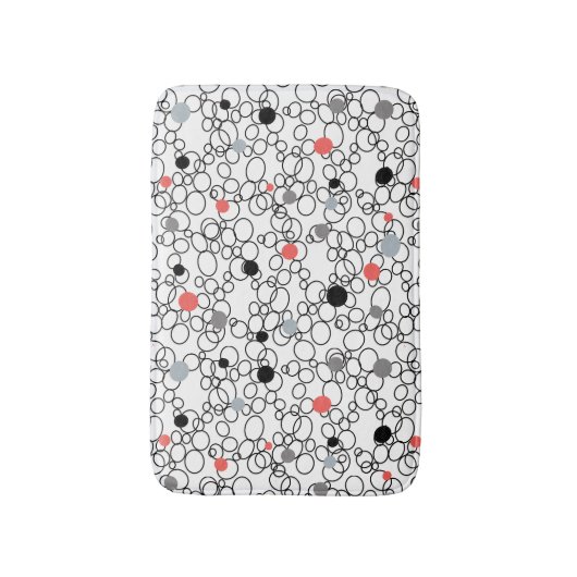 Coral Black White Circles, Dots バスマット (正面縦)