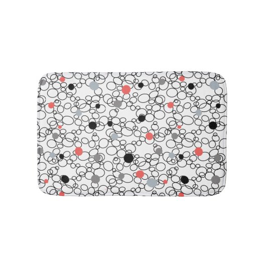 Coral Black White Circles, Dots バスマット (正面)